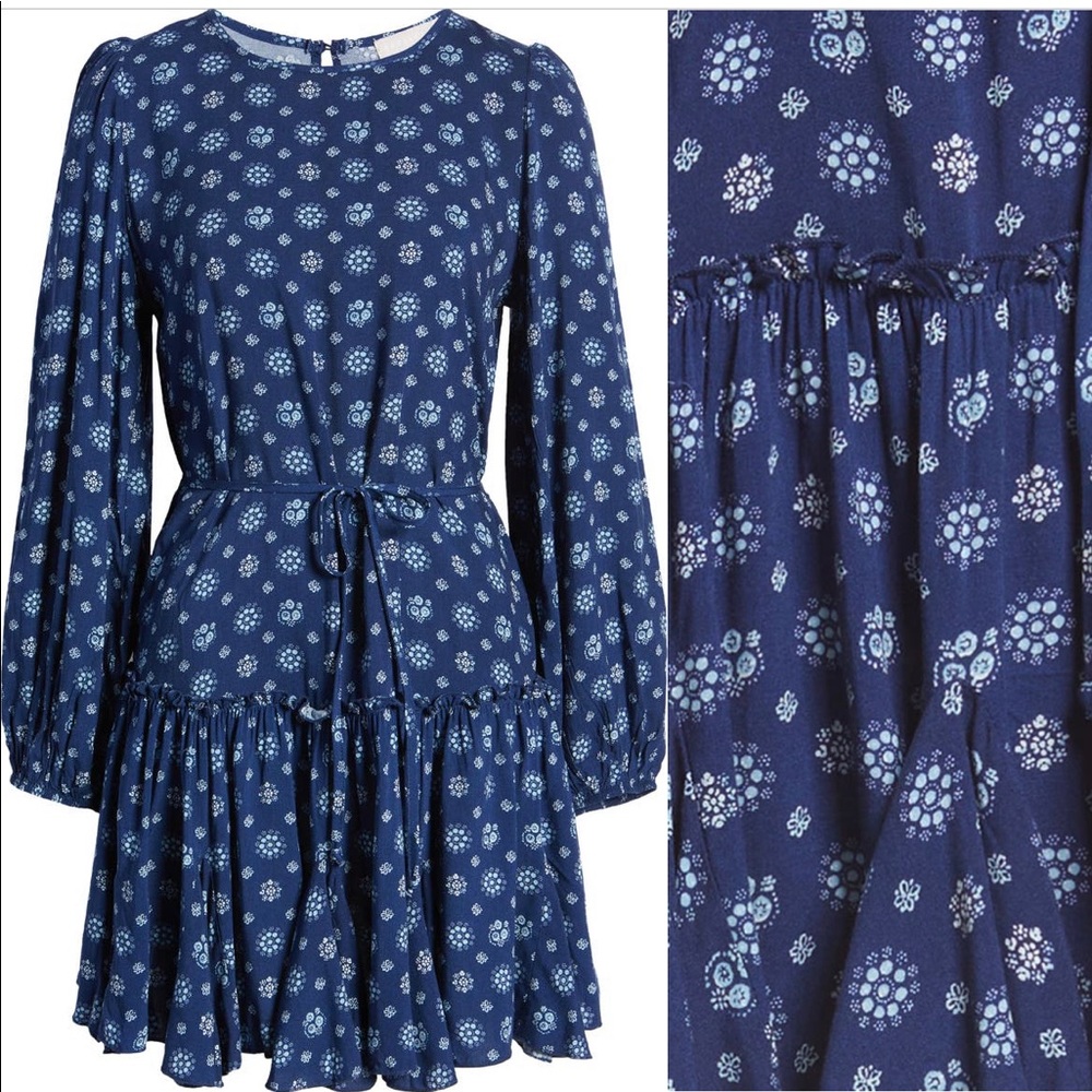 Chelsea28 Long sleeve Drop waist minidress color  Navy Diamond dot print Size L